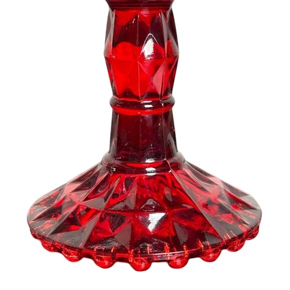 RUBY RED JEANETTE GLASS COMPOTE DISH 1940's - Size 6" x 5.5" - Picture 4 of 7